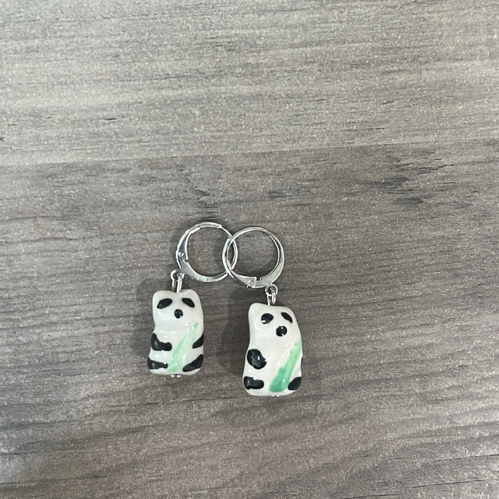 Small 925 Sterling Silver Huggie Panda Earrings